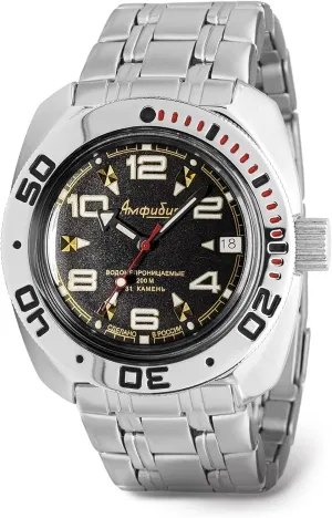VOSTOK | Amphibian Automatic Self-Winding Russian Diver Wrist Watch | WR 200m | Amphibia 710335 | Black Dial 40mm Mechanical Watch | Luminous dots