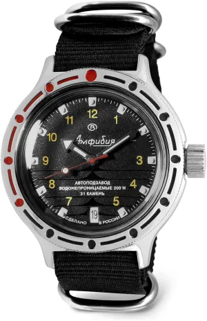 VOSTOK | Classic Amphibian Automatic Self-Winding Russian Diver Wrist Watch | WR 200 m | Fashion | Business | Casual Men's Watches | Model 420270 Black Strap