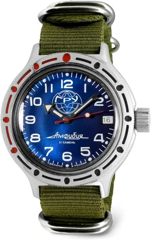 VOSTOK | GRU Amphibian Automatic Self-Winding Russian Diver Wrist Watch | WR 200m | Amphibia 420866 | Blue Dial 40mm Mechanical Watch | Luminous dots