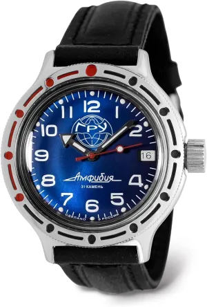 VOSTOK | GRU Amphibian Automatic Self-Winding Russian Diver Wrist Watch | WR 200m | Amphibia 420866 | Blue Dial 40mm Mechanical Watch | Luminous dots