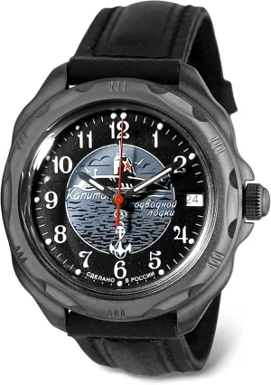 VOSTOK | Komandirskie 211831 Submarine Сaptain Mechanical 40mm Wrist Watch | WR 20m | Black Blue Dial Mechanical Watch | Luminous dots
