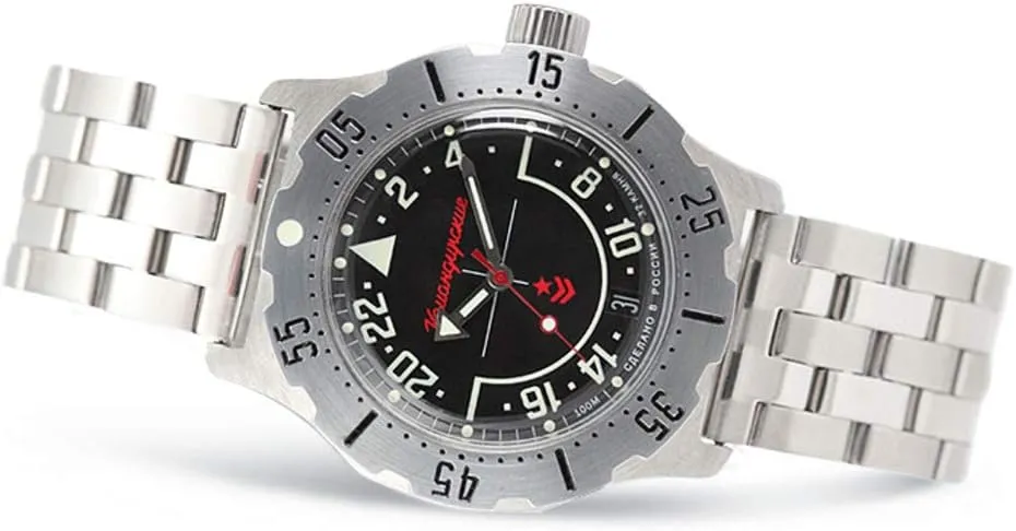Vostok | Komandirskie K-35 Automatic Self-Winding Russian Military Wrist Watch | 24 Hour Dial | WR 100 m | Model 350617 Steel Bracelet B®