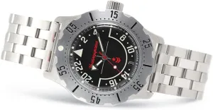 Vostok | Komandirskie K-35 Automatic Self-Winding Russian Military Wrist Watch | 24 Hour Dial | WR 100 m | Model 350617 Steel Bracelet B®