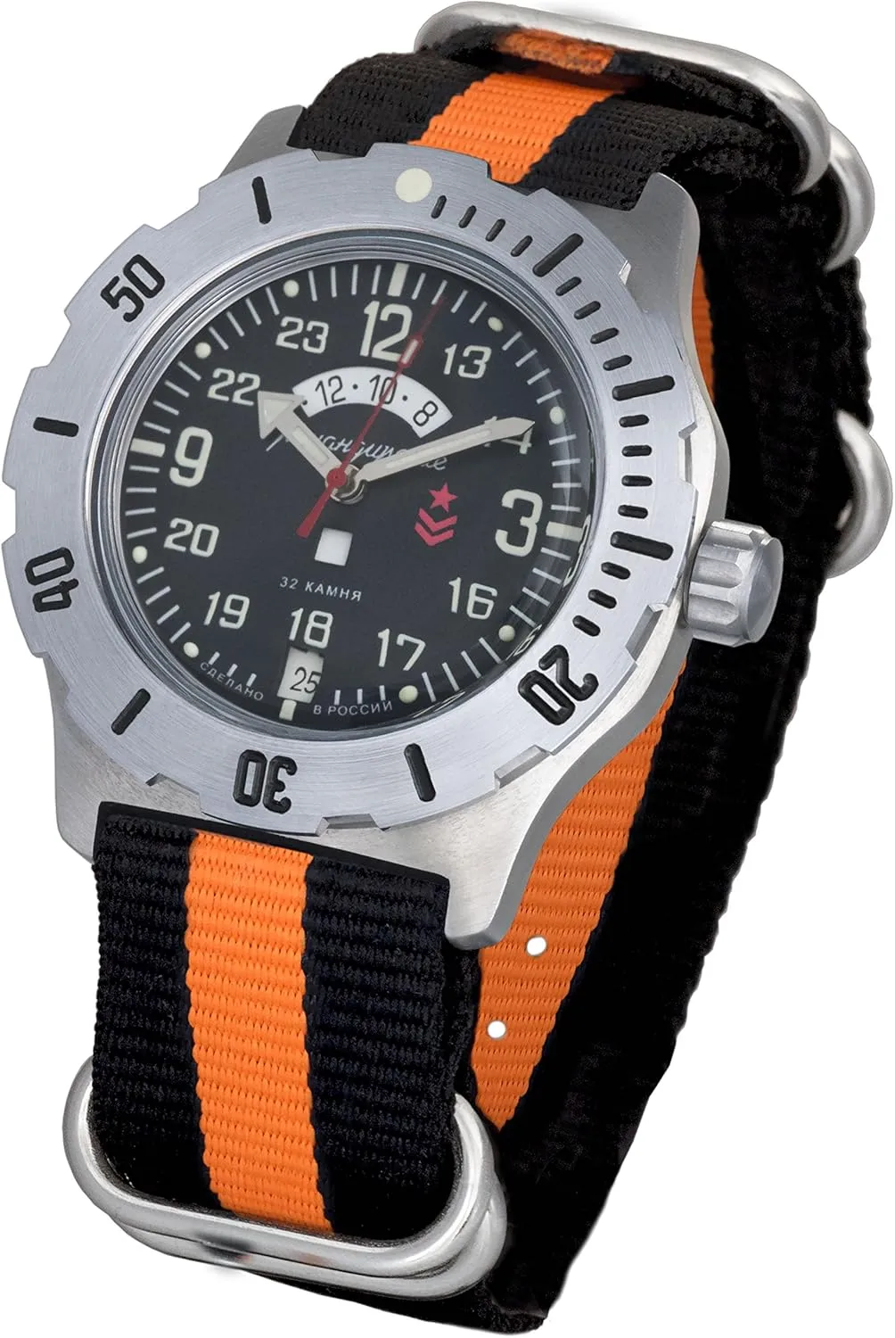 VOSTOK | Komandirskie K-35 Commander Automatic Self-Winding Russian Military Wrist Watch | 24 Hr Day-Night Indicator | WR 100m | Model 350753 | Fashion | Business | Casual Men's Watches