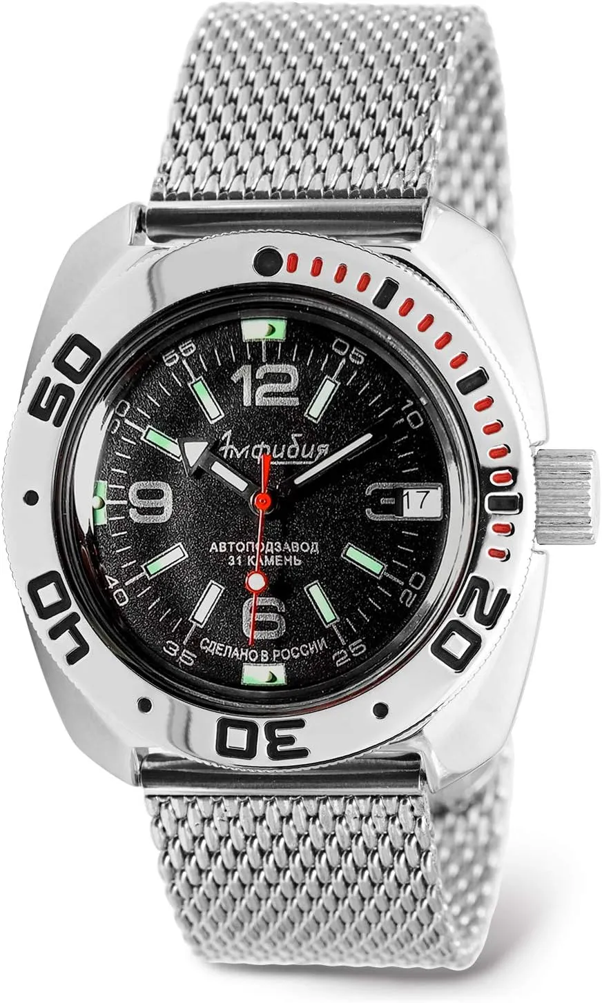 Vostok | Men's Amphibian Classic Automatic Self-Winding Russian Military Style Diver Watch | WR 200 m | Model 710640
