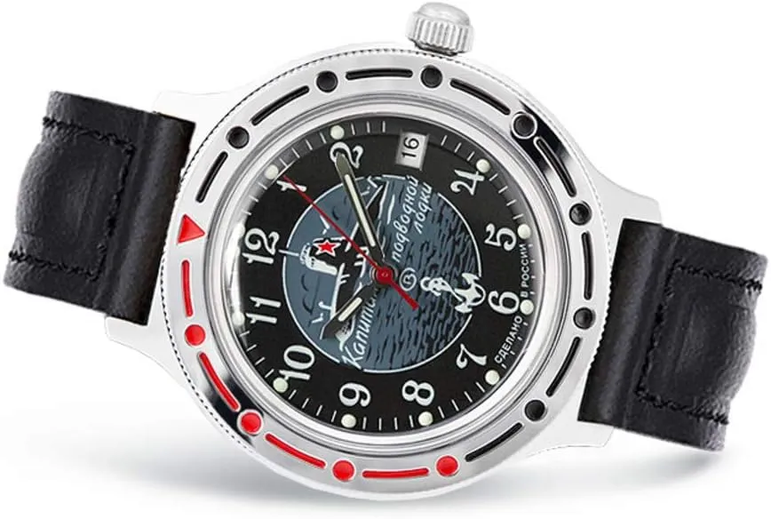 Vostok | Men’s Amphibian Submarine Commander | Automatic Self-Winding Russian Military Style Watch | Model 921831 Leather Band