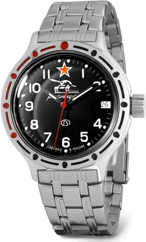 Vostok | Men’s Tank Commander Russian Amphibian Automatic Self-Winding Military Style Watch | WR 200 m | Model 420306 Steel Bracelet B®