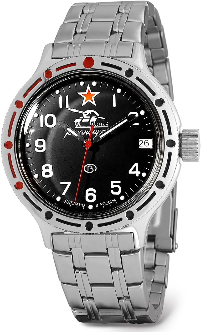 Vostok | Men’s Tank Commander Russian Amphibian Automatic Self-Winding Military Style Watch | WR 200 m | Model 420306 Steel Bracelet B®