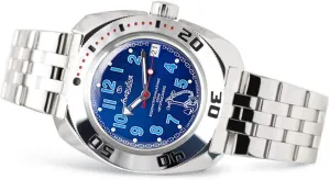 Vostok | Sea Captain Amphibian Automatic Self-Winding Russian Military Diver Wrist Watch | WR 200 m | Amphibia 710 Style Case | Fashion | Business | Casual Men's Watches | Model 710382 Steel Bracelet