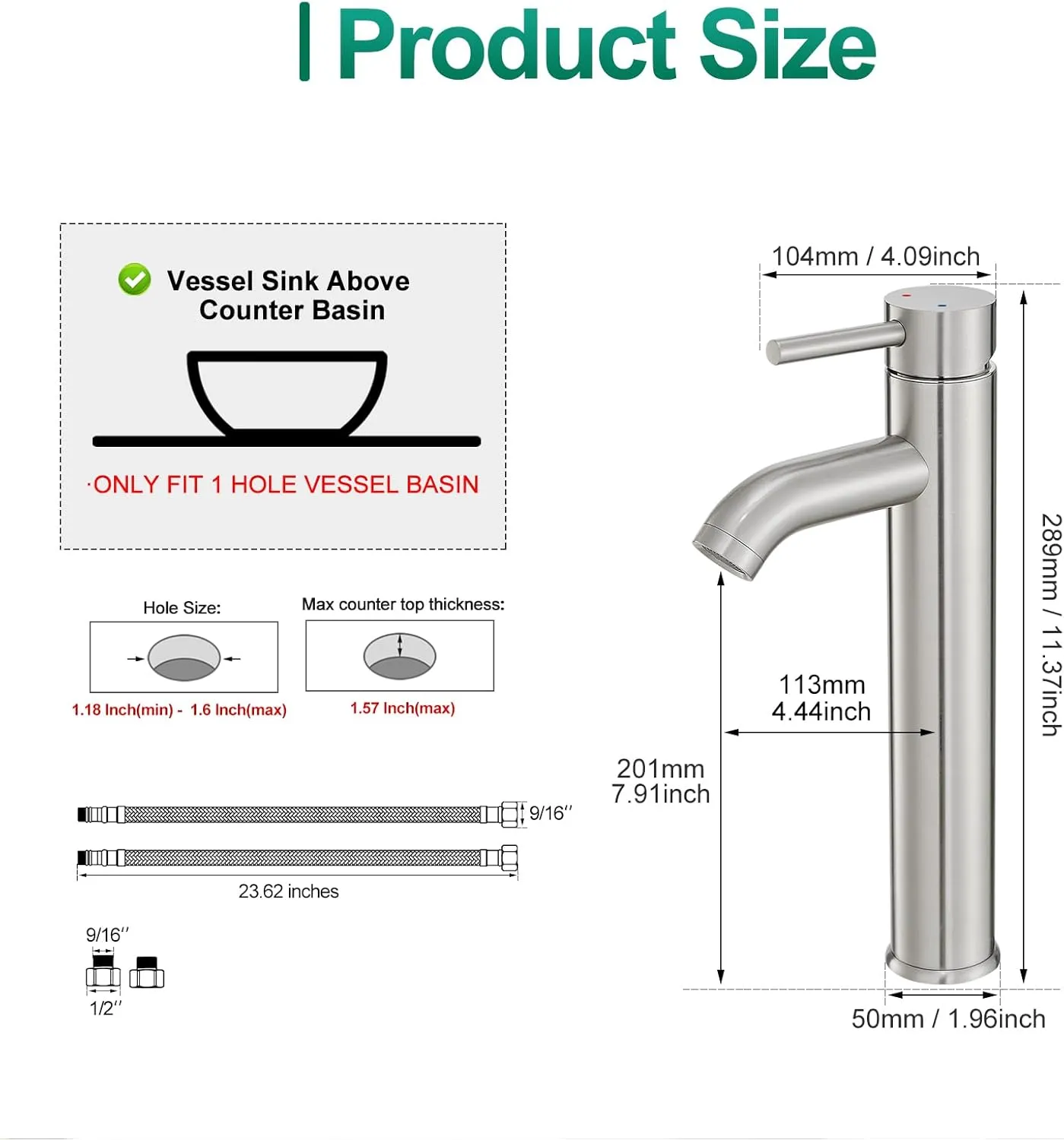 VOTON Vessel Sink Faucet Chrome Modern Tall Bathroom Faucets Single Handle One Hole Rv Vanity Lavatory Bathroom Sink Faucet