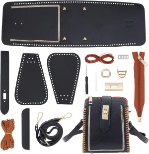 WADORN 17pcs DIY Craft Shoulder Bag Making Kit, PU Leather Crochet Bag Making Materials for Starter Handicraft Purse Making Hardware Supplies Handmade Bag Sewing Accessories, 6.7×5.5 Inch