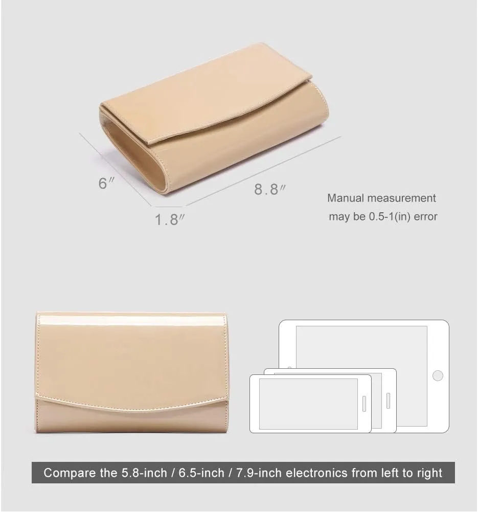 WALLYN'S Women Patent Leather Wallets Fashion Clutch Purses, Evening Bag Handbag Solid Color