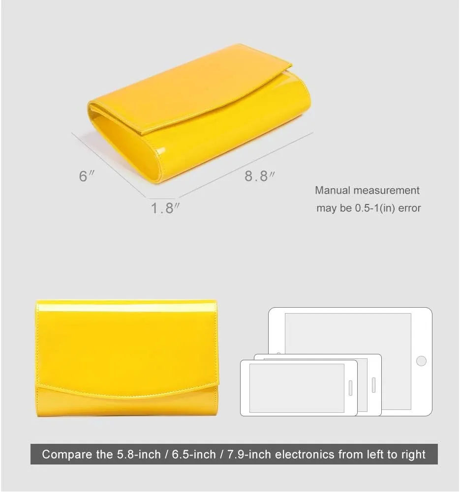 WALLYN'S Women Patent Leather Wallets Fashion Clutch Purses, Evening Bag Handbag Solid Color