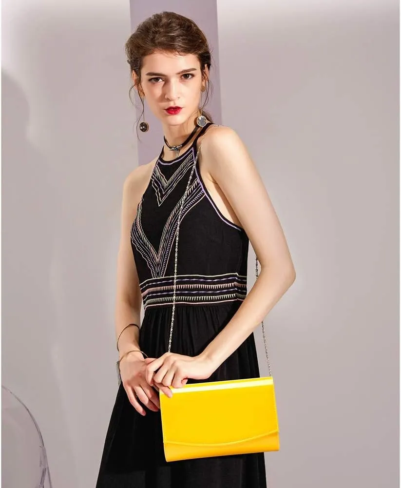 WALLYN'S Women Patent Leather Wallets Fashion Clutch Purses, Evening Bag Handbag Solid Color