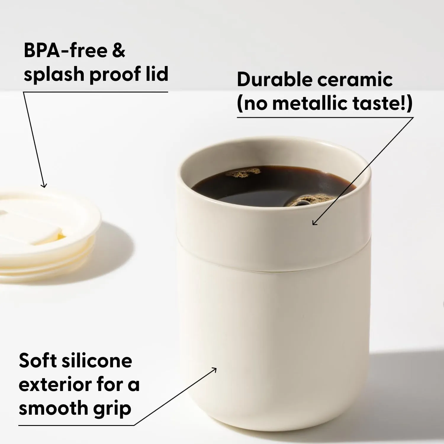W&P Porter Ceramic Mug w/Protective Silicone Sleeve, Lavender 12 Ounces | On-the-Go | Reusable Cup for Coffee or Tea | Portable | Dishwasher Safe