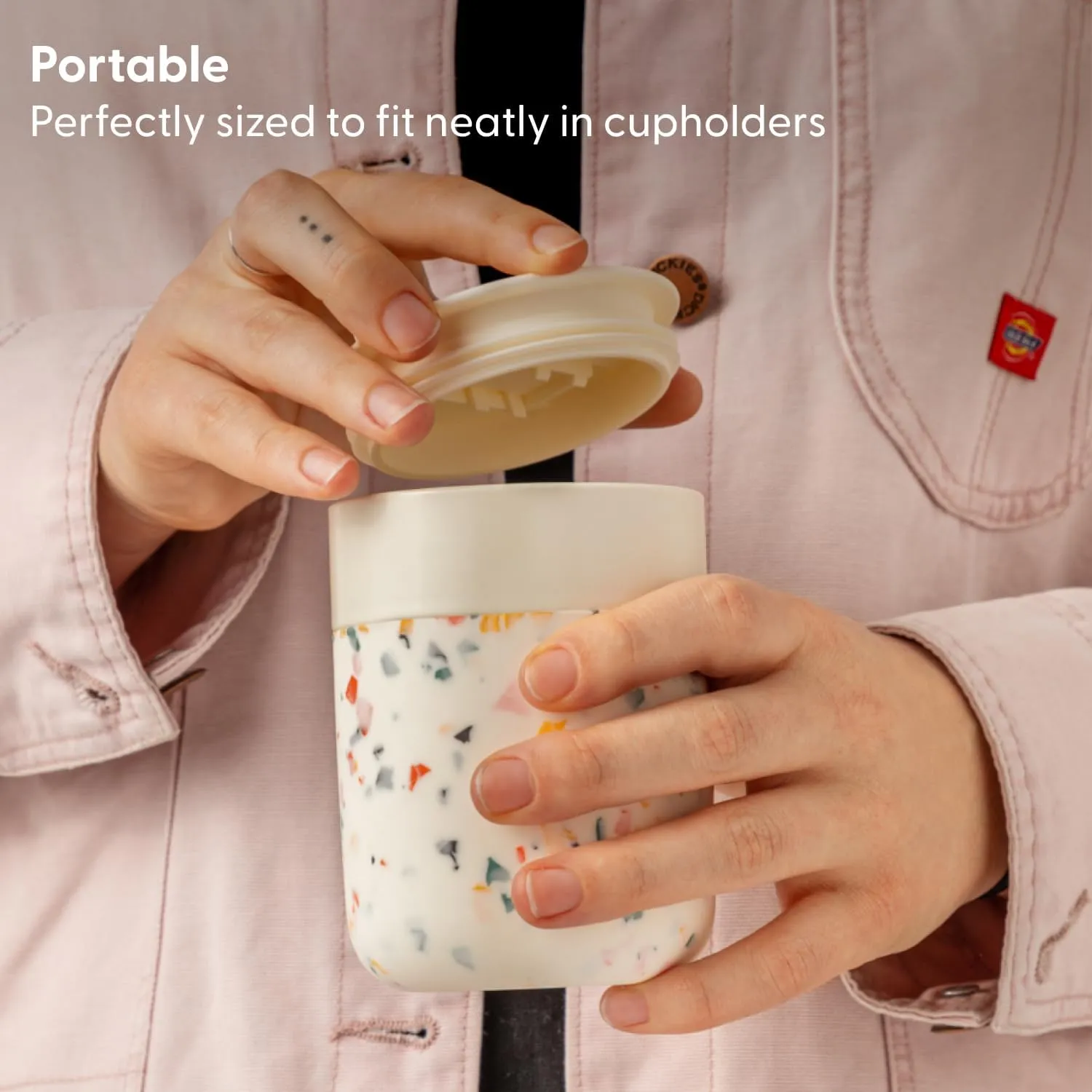 W&P Porter Ceramic Mug w/Protective Silicone Sleeve, Lavender 12 Ounces | On-the-Go | Reusable Cup for Coffee or Tea | Portable | Dishwasher Safe