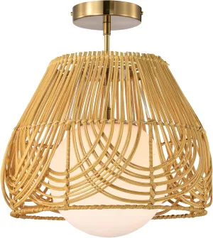 Warehouse of Tiffany Lada 13 Inch Natural Rattan Semi Flush Mount 1-Light, Brass and Natural (MX55/1)