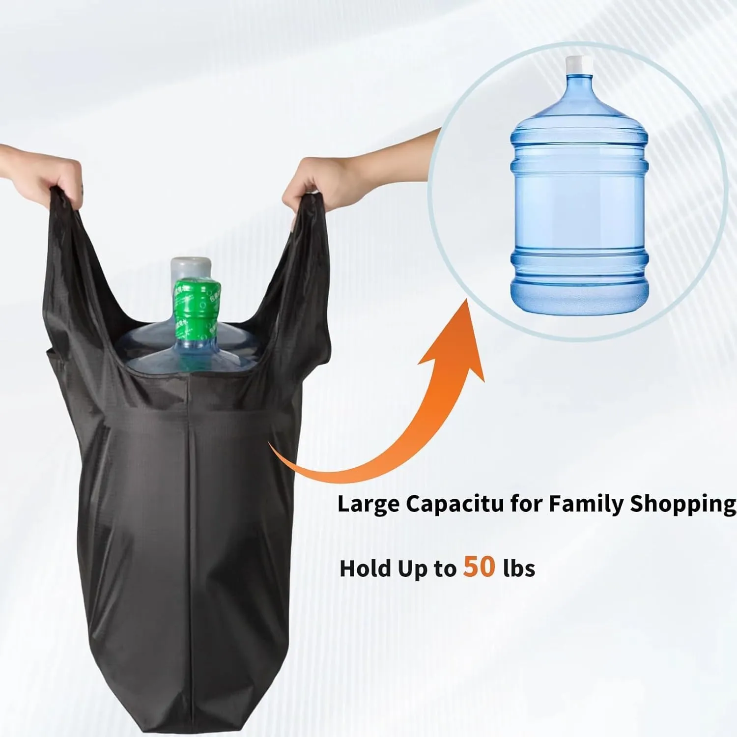 Washable Large Foldable Shopping Bag, Waterproof Reusable Grocery Bag Holder,for Shopping Reusable Tote Bags Large 50LBS,Tote Bags Nylon Bags(Black)
