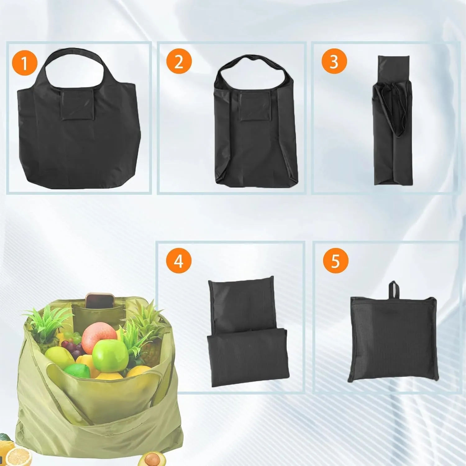 Washable Large Foldable Shopping Bag, Waterproof Reusable Grocery Bag Holder,for Shopping Reusable Tote Bags Large 50LBS,Tote Bags Nylon Bags(Black)