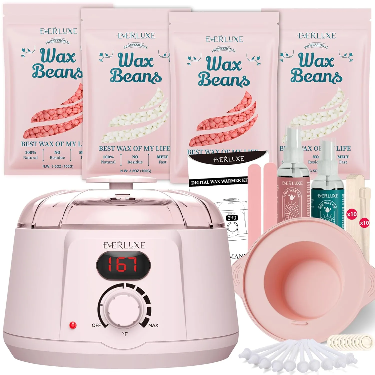 Waxing Kit for Women Hair Removal with Silicone Wax Warmer Liner, Digital Waxing Machine Hard Wax Kit for Full Body, Arms, Legs, Face, Bikini, Brazilian Wax Kit for Women Men Sensitive Skin