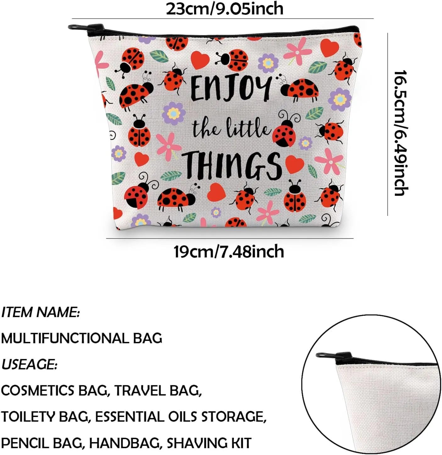 WCGXKO Ladybug Lover Gift Ladybug Party Favors Enjoy the Little Things Zipper Pouch Makeup Bag (LITTLE THINGS)
