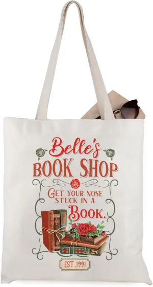 WCGXKO Princess Inspired Bookworm Gift Book Shop Get Your Nose Stuck In A Book Canvas Tote Bag