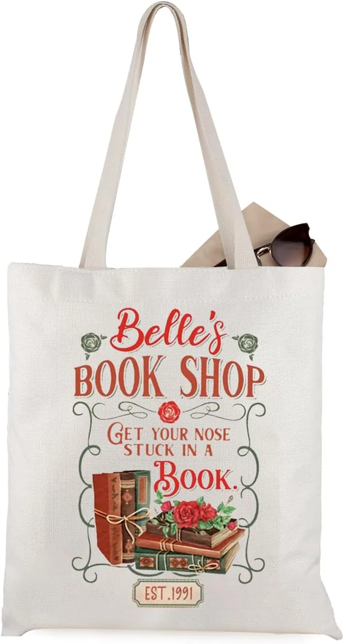 WCGXKO Princess Inspired Bookworm Gift Book Shop Get Your Nose Stuck In A Book Canvas Tote Bag