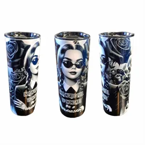 Wednesday Addams - In a World Full of Mondays Be A Wednesday Deluxe 20 oz Skinny Tumbler With Lid and Straw