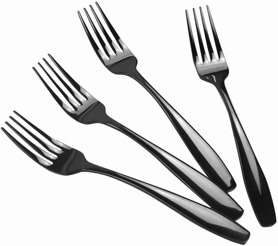 Wekioger 12 Piece Stainless Steel Table Fork Set, 8 Inch Dinner Forks, Black