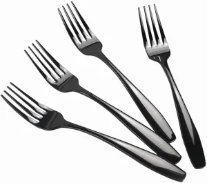 Wekioger 12 Piece Stainless Steel Table Fork Set, 8 Inch Dinner Forks, Black