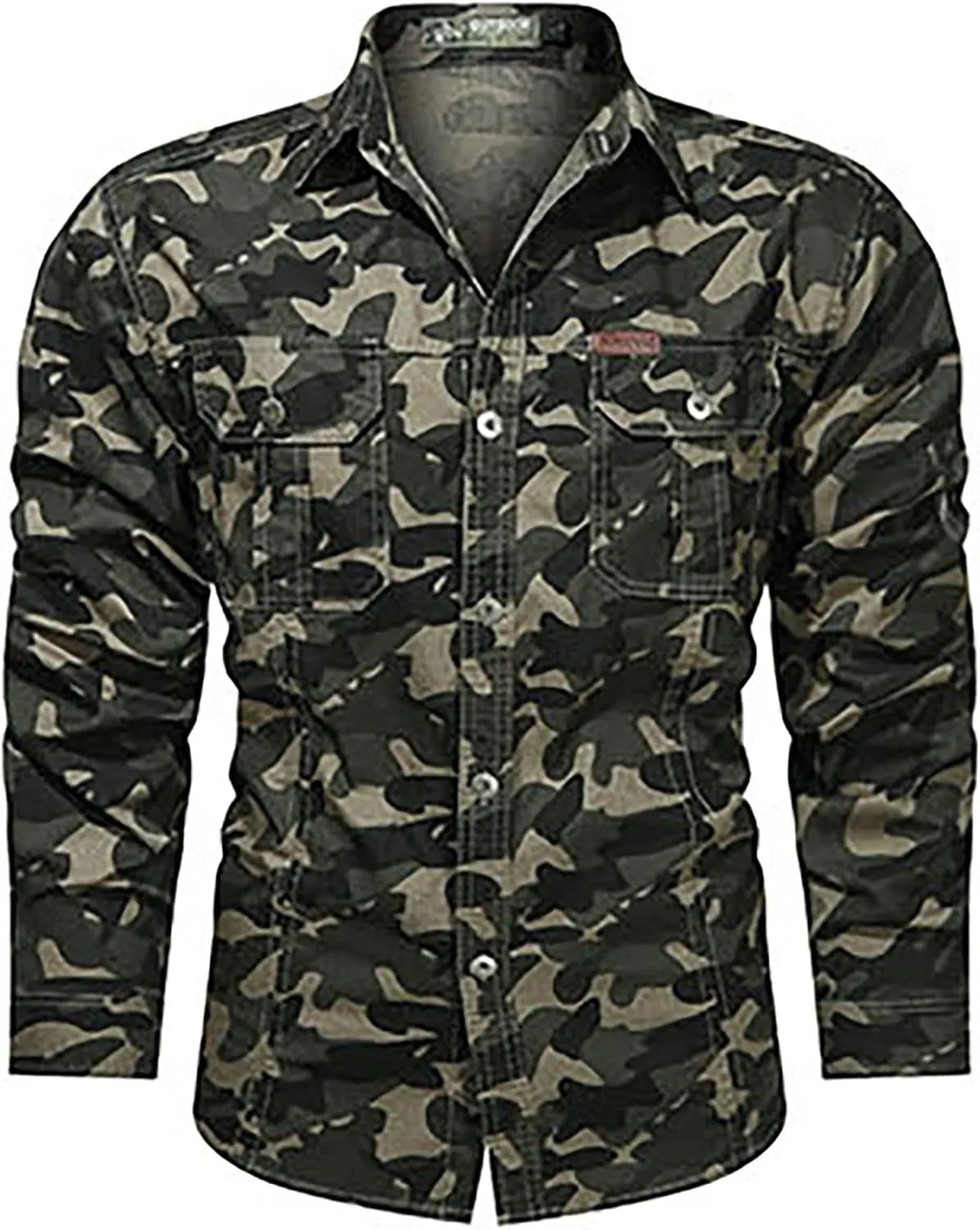 Western Cowboy Shirts for Men - Long Sleeve Snap Button Tactical Shirt Outdoor Military Camo Camping Tops with Pockets