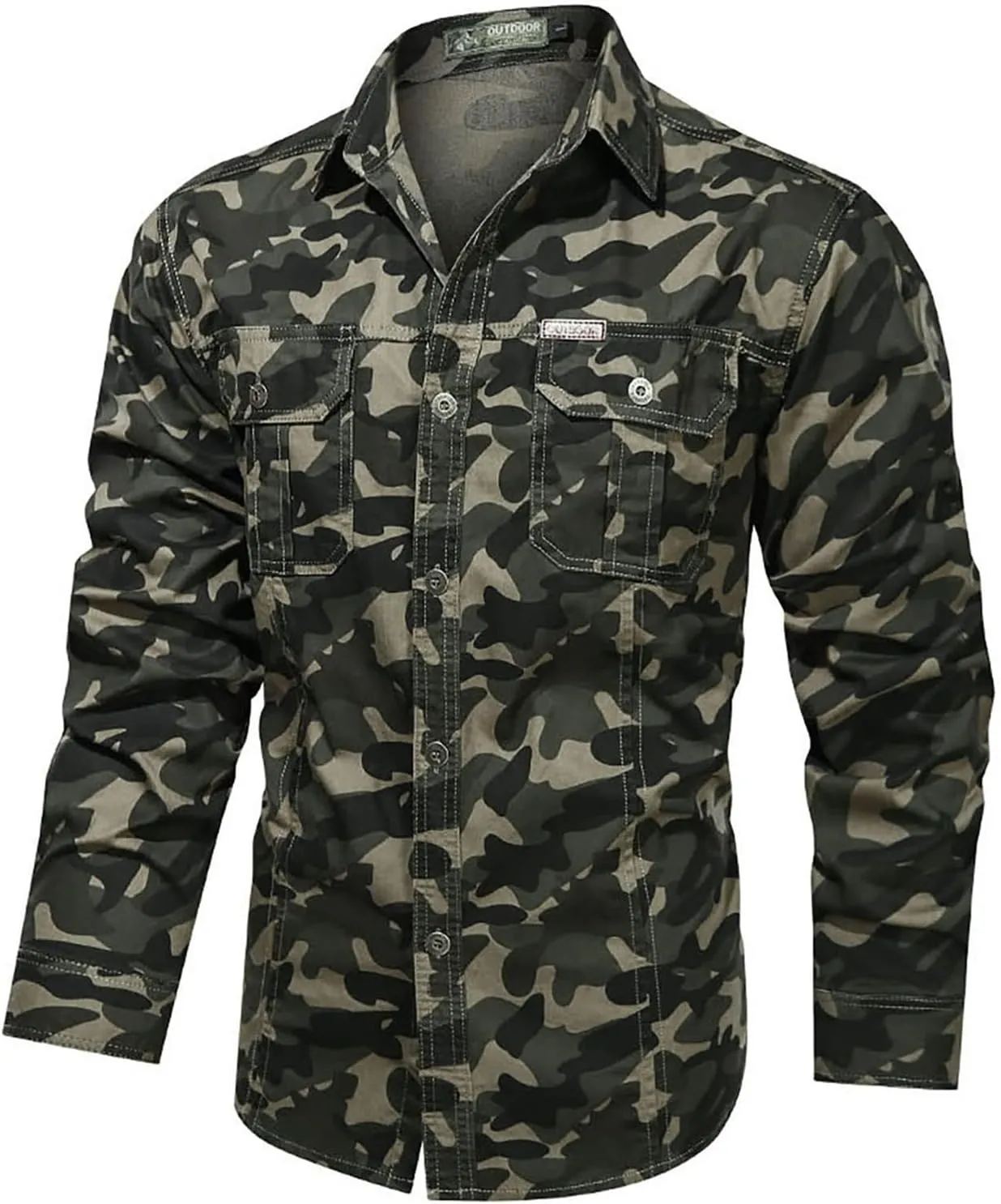 Western Cowboy Shirts for Men - Long Sleeve Snap Button Tactical Shirt Outdoor Military Camo Camping Tops with Pockets