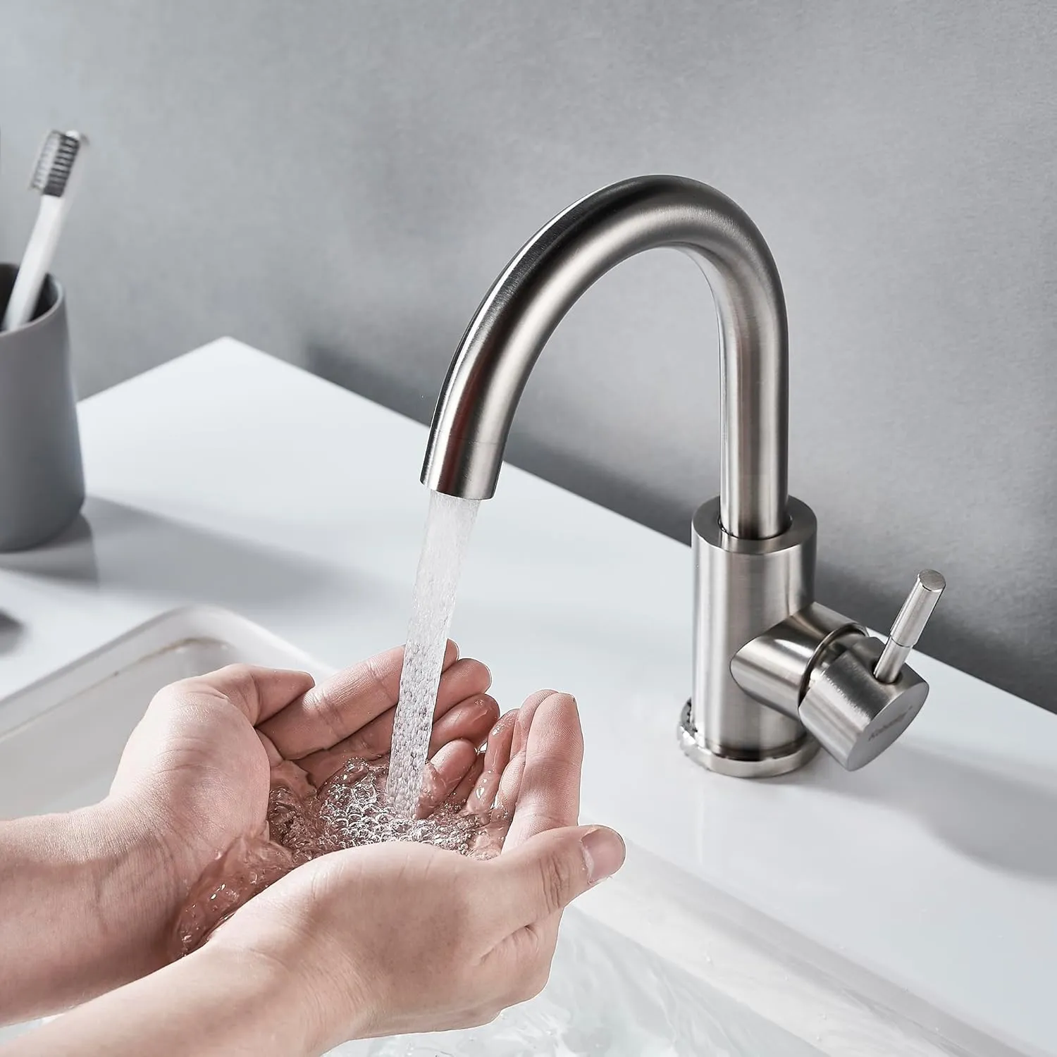 Wet Bar Sink Faucet Single Hole, Brushed Nickel Single Handle Faucet for Kitchen or Bathroom Sink, Modern Stainless Steel Prep Sink Faucet Commercial rv Sink Faucet Laundry Sink Faucet