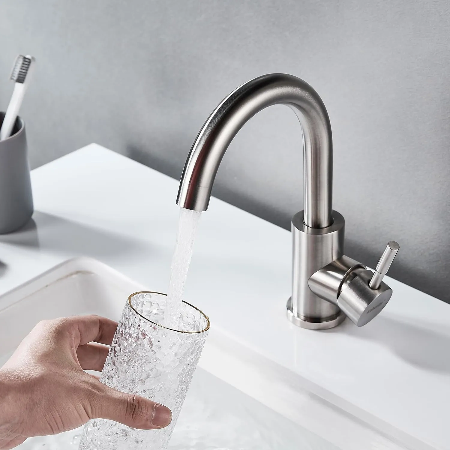 Wet Bar Sink Faucet Single Hole, Brushed Nickel Single Handle Faucet for Kitchen or Bathroom Sink, Modern Stainless Steel Prep Sink Faucet Commercial rv Sink Faucet Laundry Sink Faucet