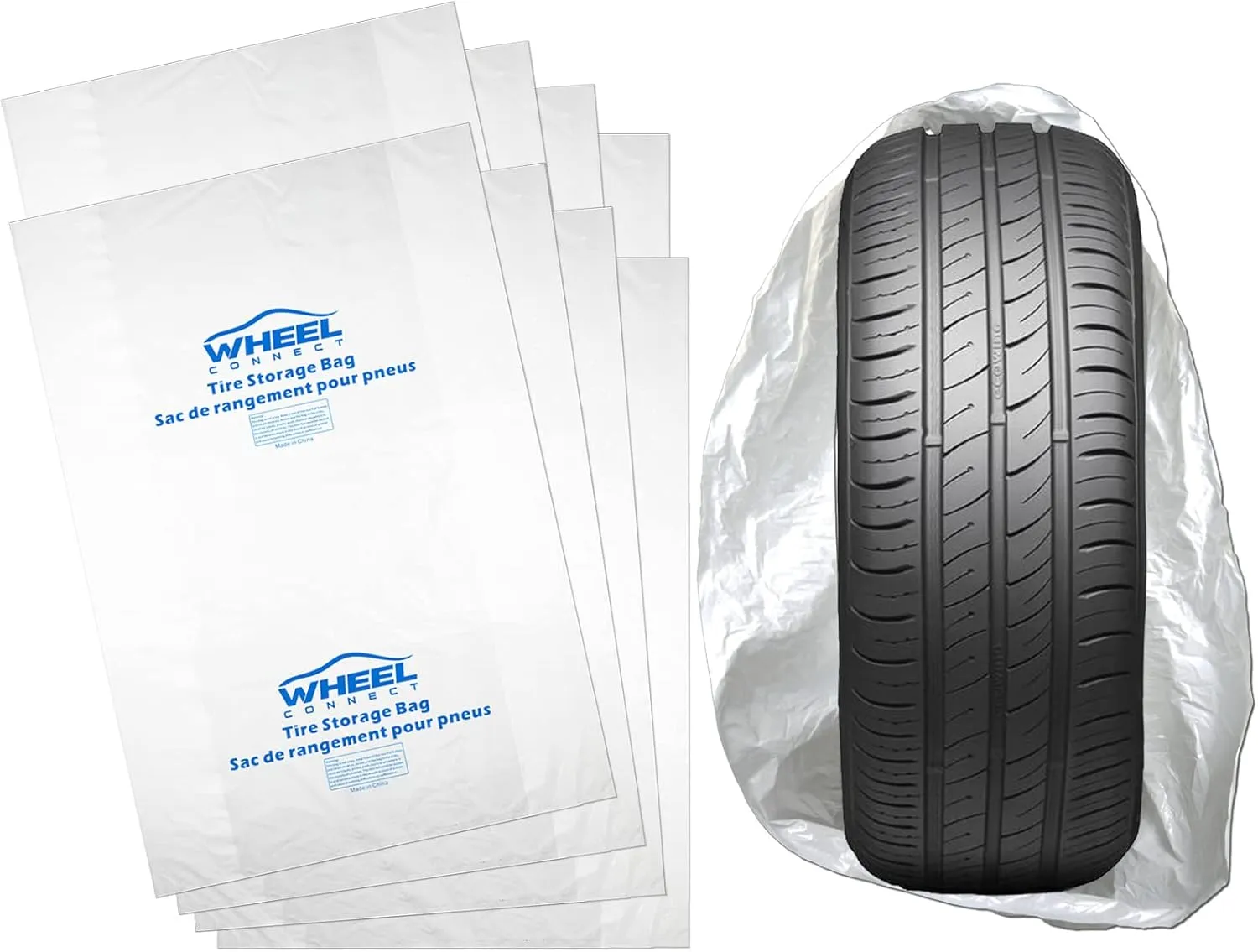 WHEEL CONNECT Tire Storage Bags. Made of Polyethylene LDPE Plastic, Large 38”X42”H, White, Pack of 8pcs. L.