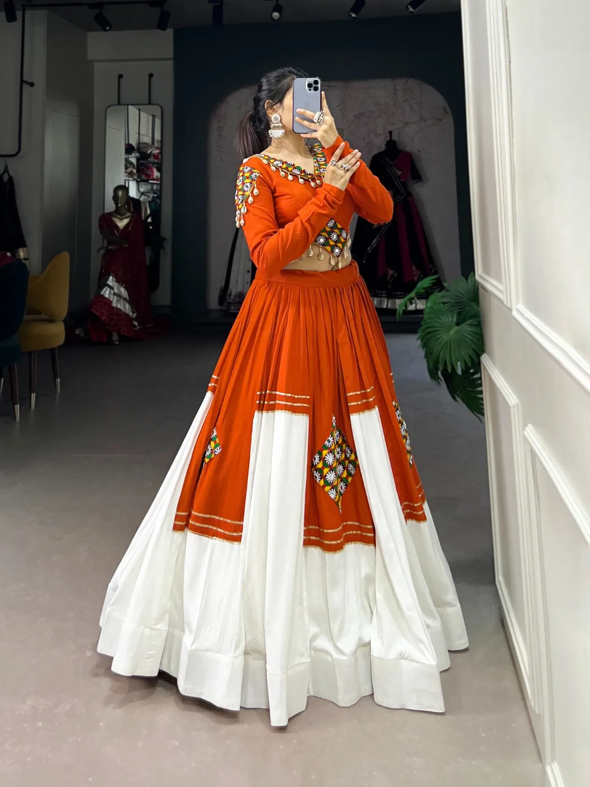 White Concept Gamthi Work Navratri Special Chaniya Choli
