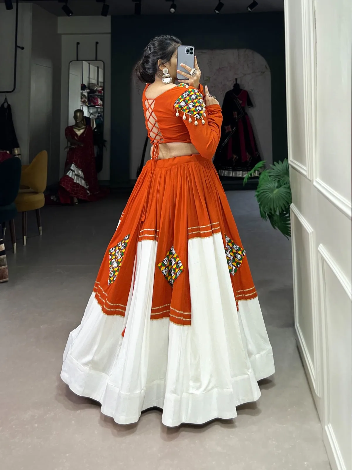 White Concept Gamthi Work Navratri Special Chaniya Choli
