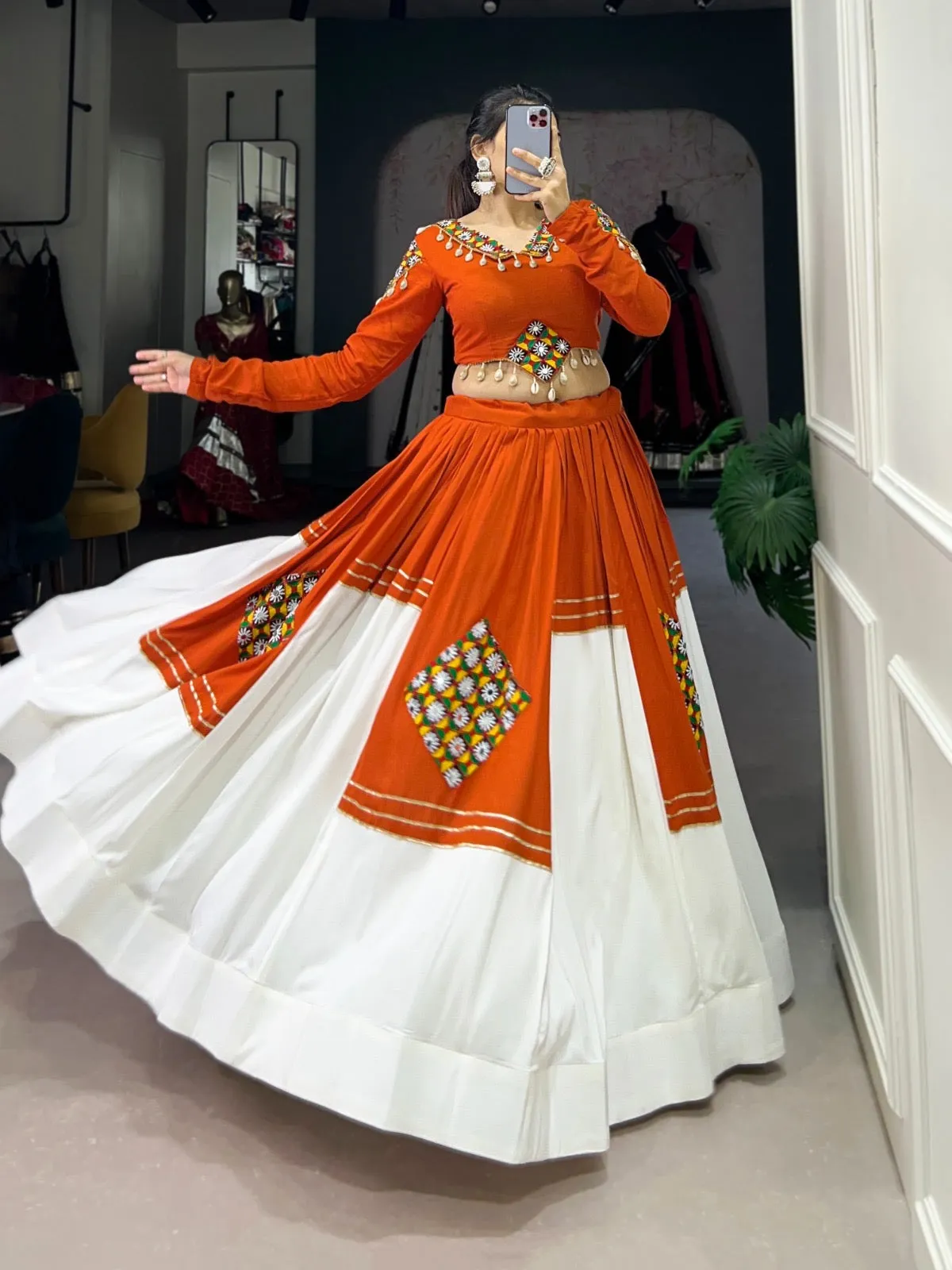 White Concept Gamthi Work Navratri Special Chaniya Choli