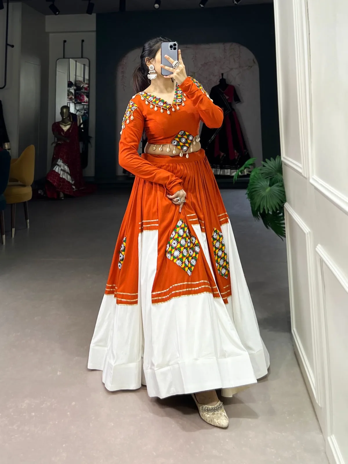White Concept Gamthi Work Navratri Special Chaniya Choli