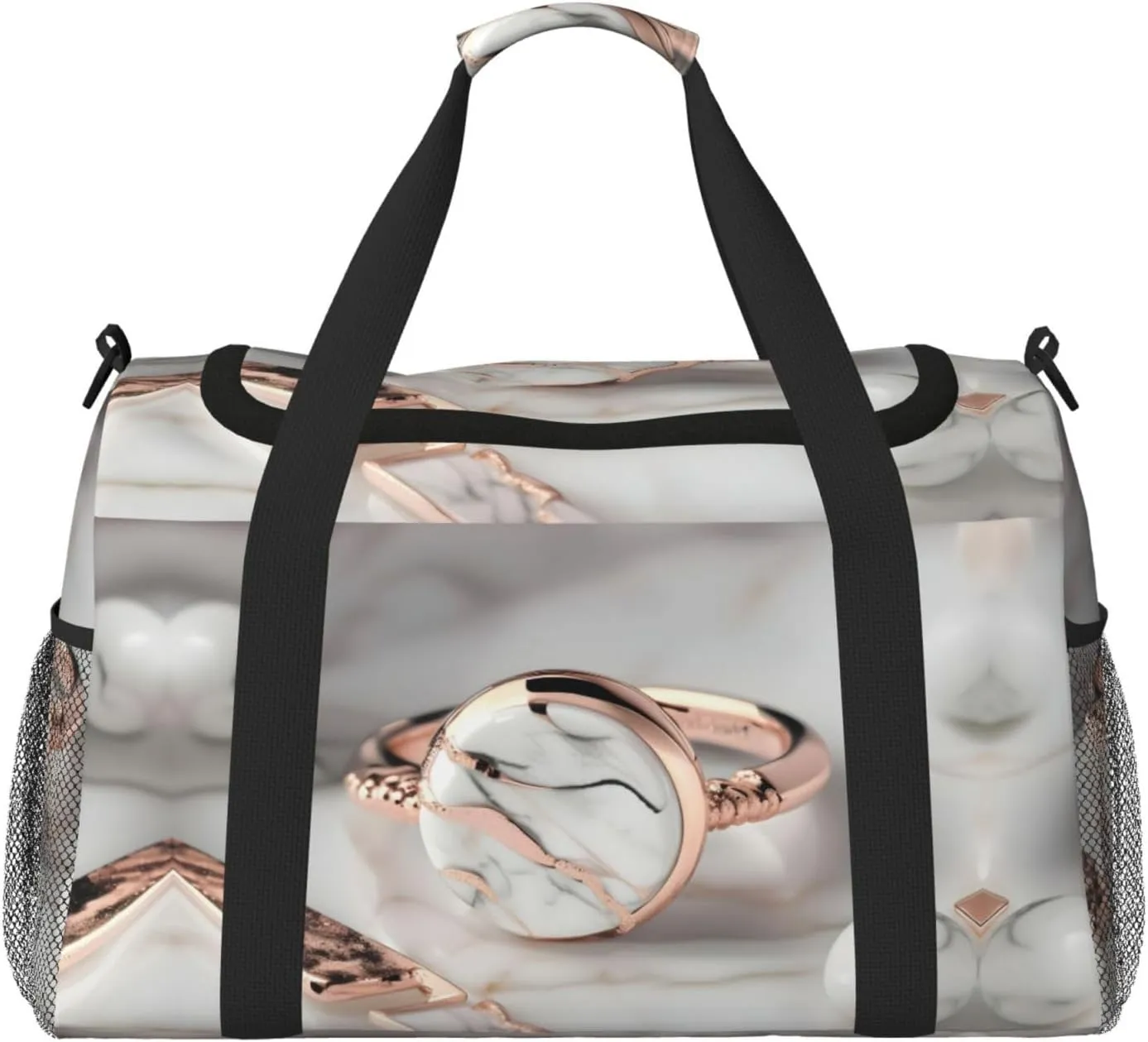 White Marble Rose Gold pattern print Carry on Bag Underseat Personal Item Bag Travel Duffel Bag Gym Carry On Sports Bag