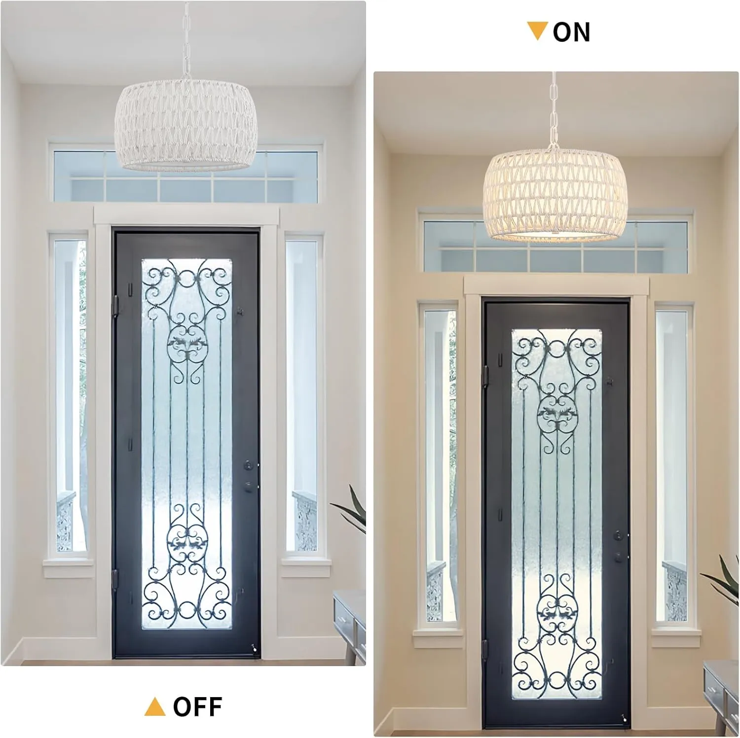 WILON White Rattan Pendant Light for Dining Room Light Fixture, 3-Light Rattan Boho Farmhouse Chandeliers Light, Modern Drum Hanging Lights for Kitchen Island Living Room Bedroom Foyer Entryway