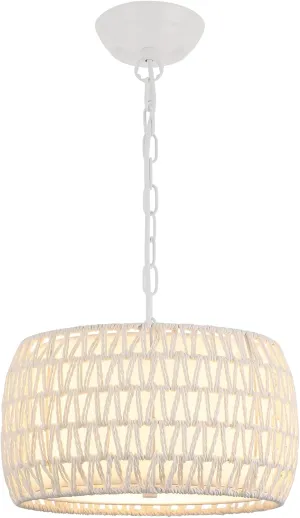 WILON White Rattan Pendant Light for Dining Room Light Fixture, 3-Light Rattan Boho Farmhouse Chandeliers Light, Modern Drum Hanging Lights for Kitchen Island Living Room Bedroom Foyer Entryway