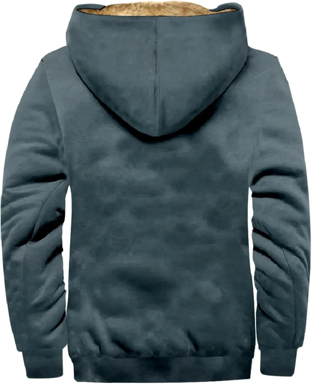 Winter Sherpa Hooded Jacket for Men Drawstring Fleece Lined Warm Hoodies Zip Up Thick Heavyweight Cargo Coats Outwear