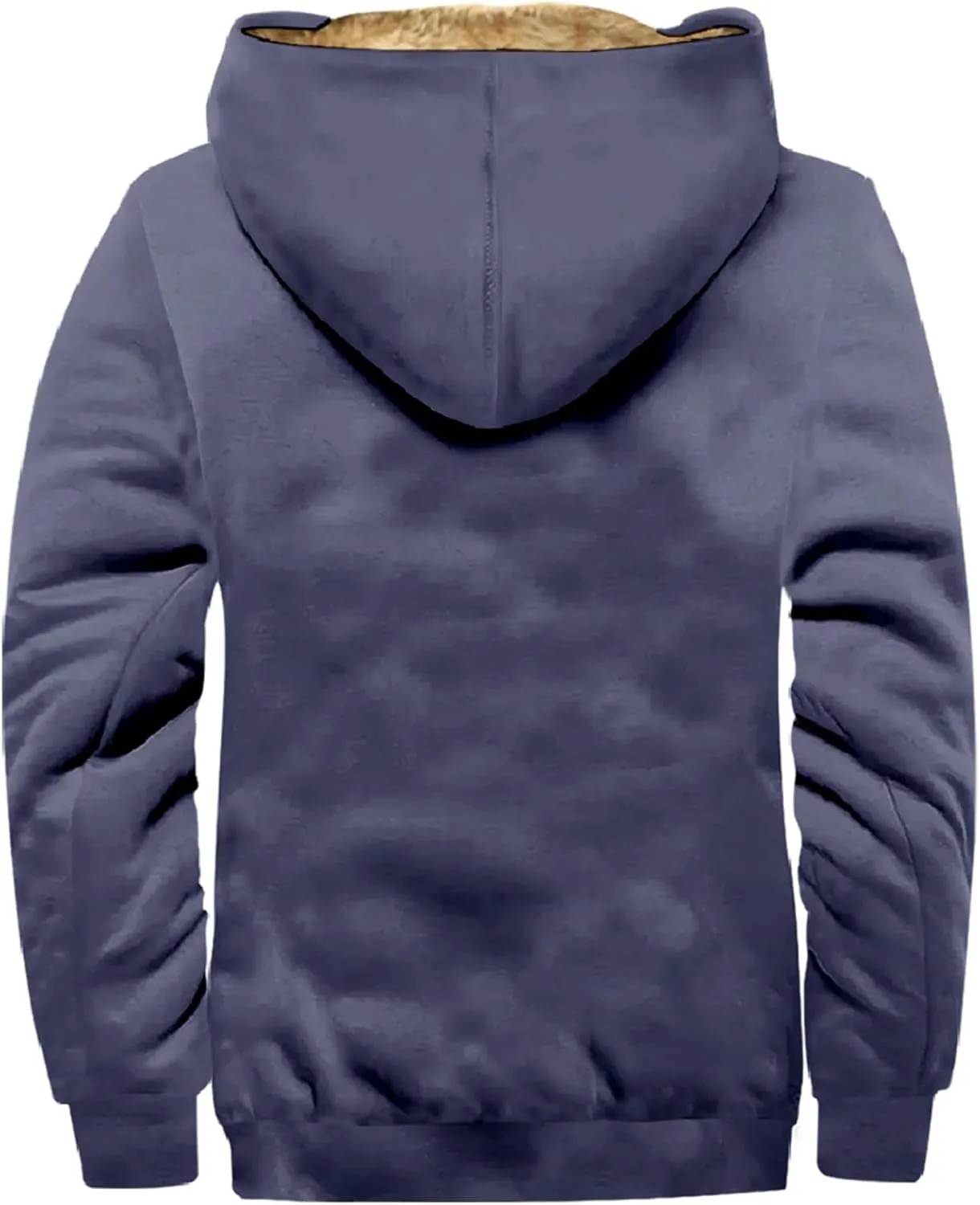 Winter Sherpa Hooded Jacket for Men Drawstring Fleece Lined Warm Hoodies Zip Up Thick Heavyweight Cargo Coats Outwear