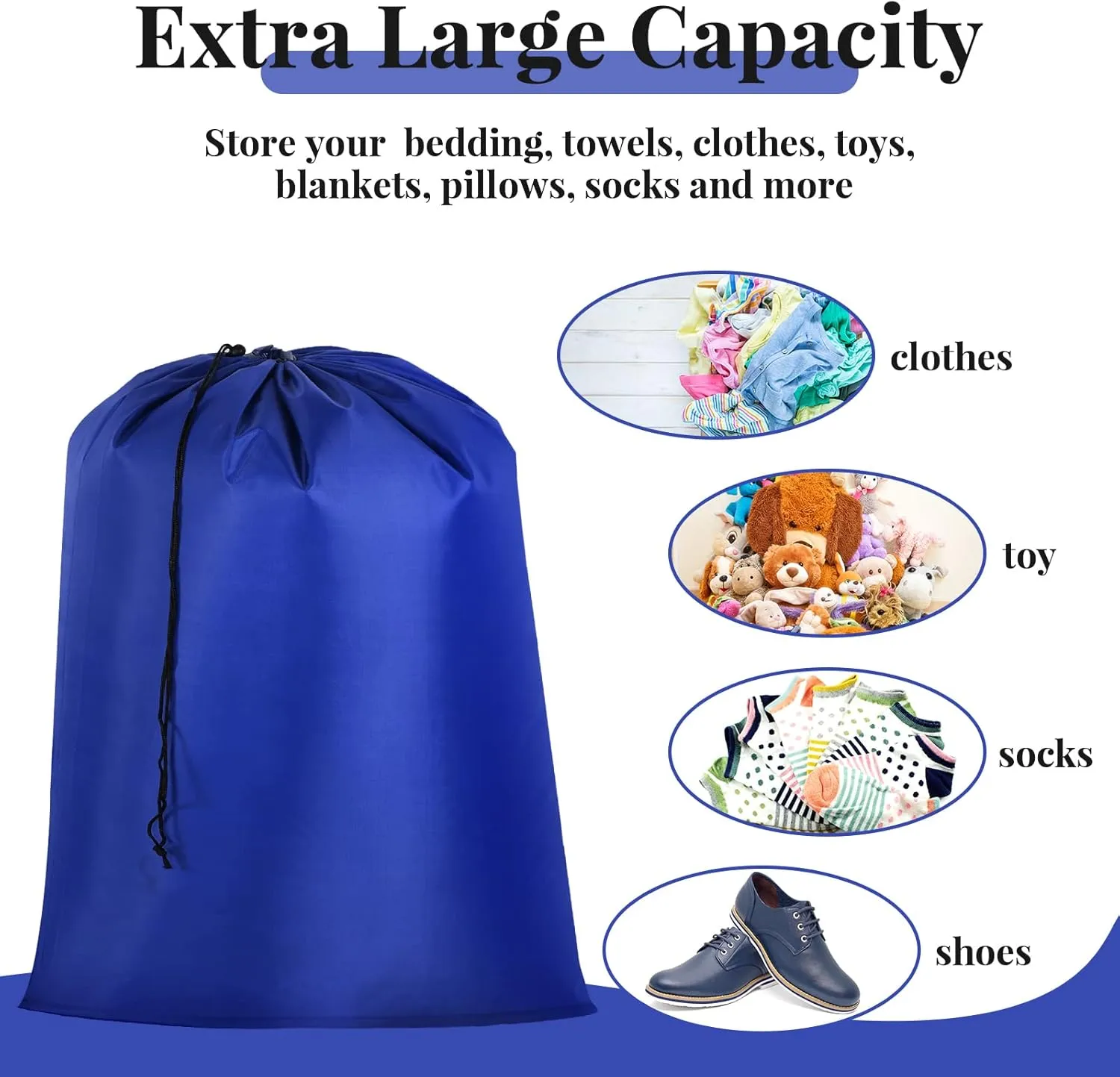 Woanger 12 Pack 28 x 45 Inch Extra Large Laundry Bags Bulk Washable Travel Laundry Bag with Drawstring Closure Large Dirty Clothes Organizer for College Dorm Home Hotel Camping(Blue)