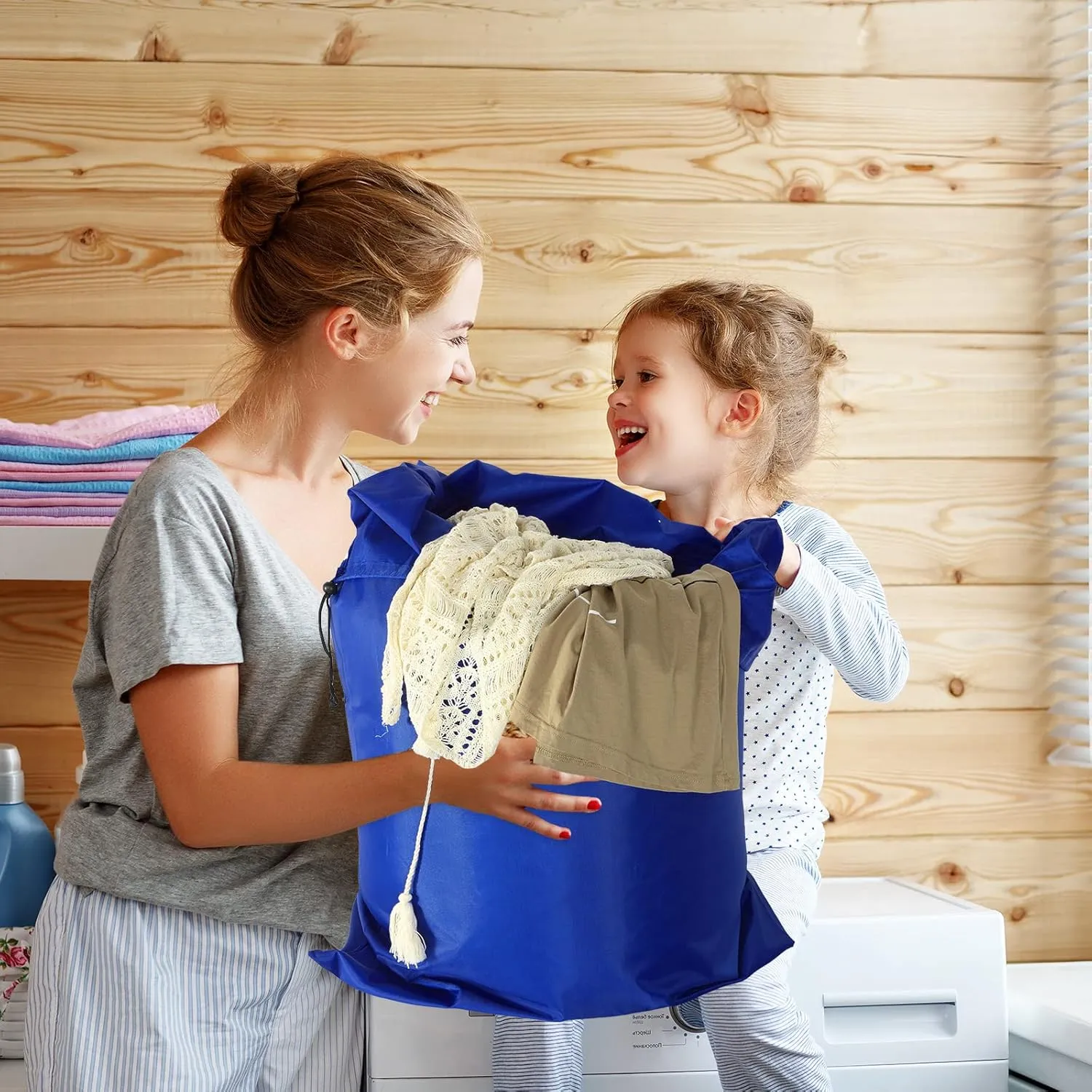 Woanger 12 Pack 28 x 45 Inch Extra Large Laundry Bags Bulk Washable Travel Laundry Bag with Drawstring Closure Large Dirty Clothes Organizer for College Dorm Home Hotel Camping(Blue)