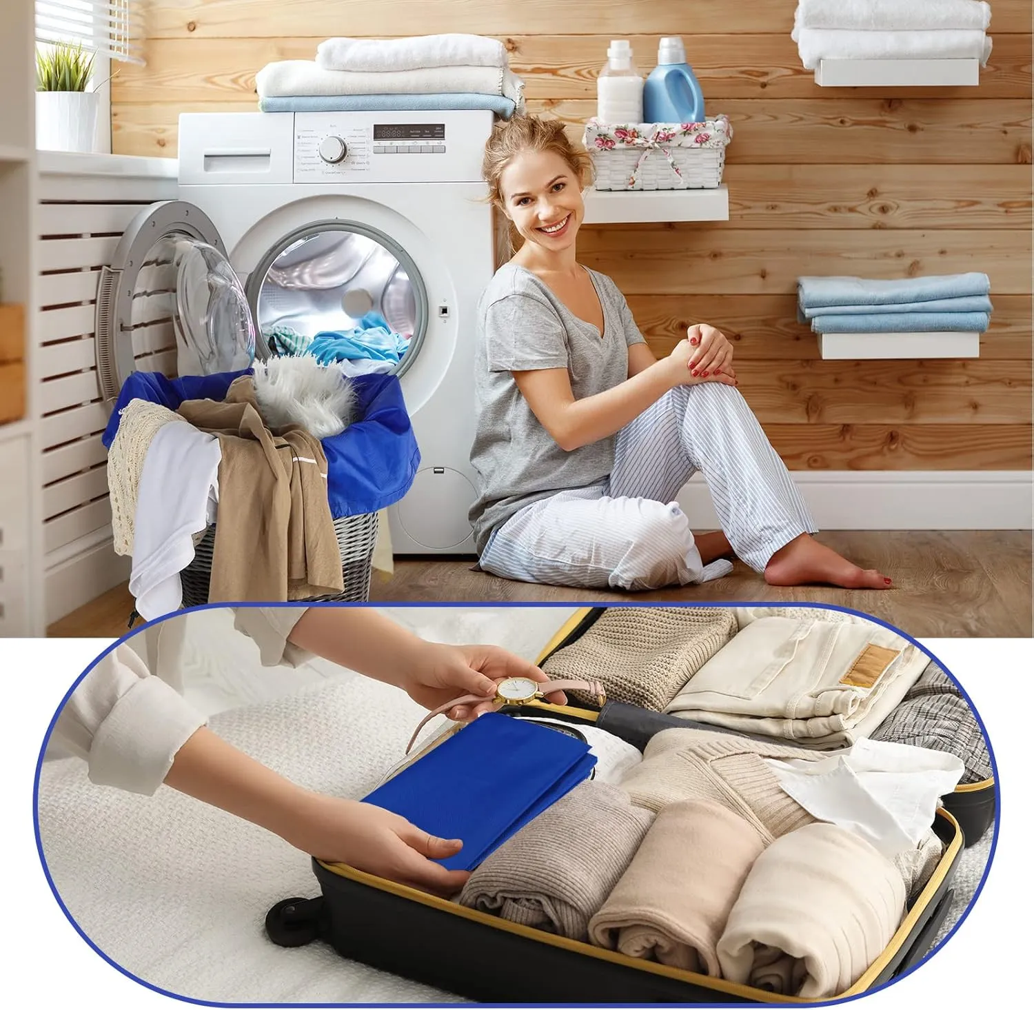 Woanger 12 Pack 28 x 45 Inch Extra Large Laundry Bags Bulk Washable Travel Laundry Bag with Drawstring Closure Large Dirty Clothes Organizer for College Dorm Home Hotel Camping(Blue)