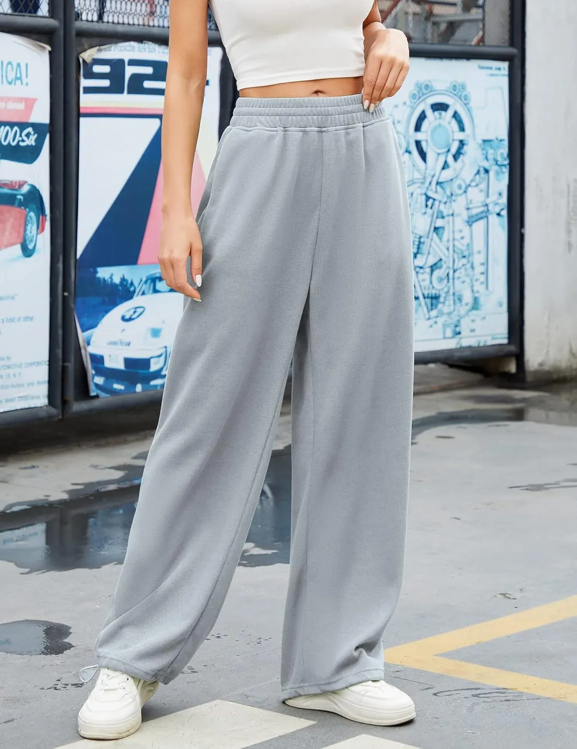 Women Baggy Sweatpants Casual Wide Leg Drawstring Athletic Fit Joggers Lounge Pants Trousers with Pockets