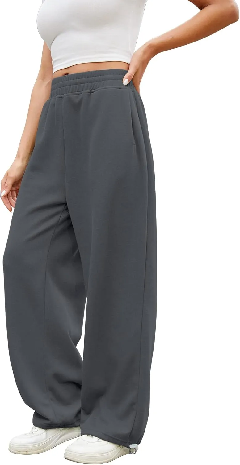 Women Baggy Sweatpants Casual Wide Leg Drawstring Athletic Fit Joggers Lounge Pants Trousers with Pockets