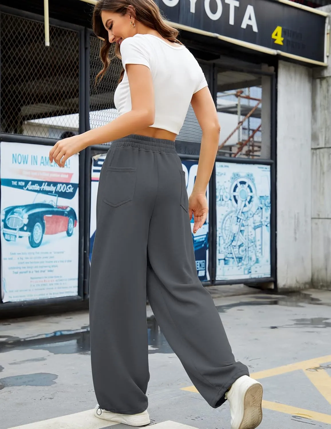 Women Baggy Sweatpants Casual Wide Leg Drawstring Athletic Fit Joggers Lounge Pants Trousers with Pockets